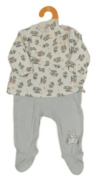 Nové - bielo-sivý overal s králíky + podbradník Primark