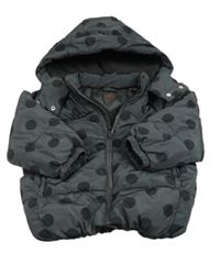 Tmavošedá šusťáková puntíkatá zimní bunda s kapucí Zara