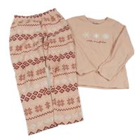 Světlerůžové vzorované fleecové pyžamo s vločkami Lupilu