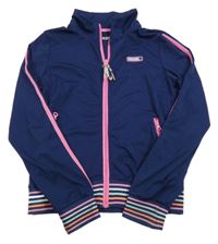 Tmavomodrá sportovní propínací mikina s barevným lemem 