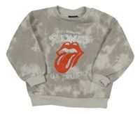 Sivá batikovaná mikina s potiskem - Rolling Stones