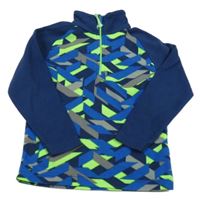 Tmavomodro-zelená vzorovaná fleecová funkčná mikina Mountain Warehouse