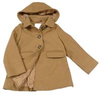 Hnědý vlněný podšitý kabát s kapucí Next