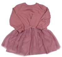 Růžové teplákové šaty s tylovou sukní F&F