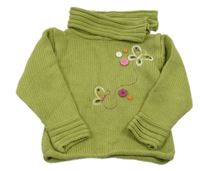 Zelený svetrový rolák s motýlikmi a gombíkmi C&A