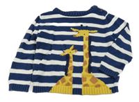 Tmaovmodro-biely pruhovaný sveter s žirafami  John Lewis