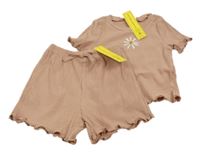 Nové - starorůžové žebrované tričko s květinou + kraťasy shein