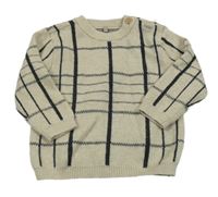 Béžovo-čierny kockovaný sveter Tu