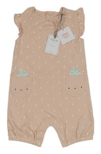 Nové - světlerůžový vzorovaný kraťasový overal s jahodami Tu