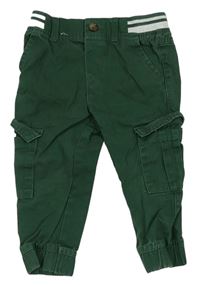Zelené plátenné cargo nohavice s úpletovým pasom