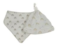 2set - 1x Bílá čepice s duhami + 1x bílý slinták s duhami 