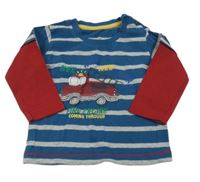 Tmavomodro-sivo-vínové pruhované tričko s hasiči Matalan