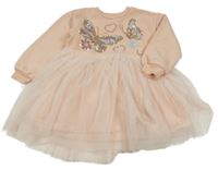 Světlerůžové teplákové šaty s motýlky a tylovou sukní Matalan