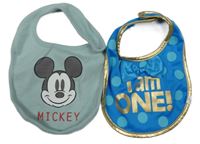 2set - 2x bryndák - zelený s Mickeym + modro-zlatý puntíkatý s nápisem 