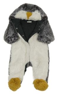 Šedo-bílá kožešinová podšitá kombinéza s kapucí - tučňák Next