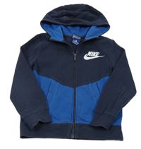 Tmavomodro-modrá propínací mikina s logem a kapucí Nike 