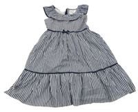 Modro-biele pruhované šaty s volánikom