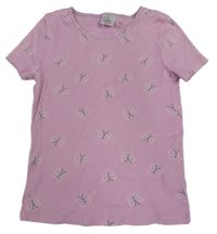 Lila žebrované tričko s motýlky 