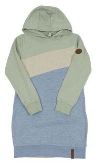 Mintovo-béžovo-světlemodré teplákové šaty s kapucí Yigga