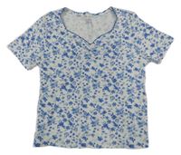 Bielo-modré kvetované rebrované crop tričko Primark