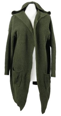 Dámsky khaki žinylkový svetrový cardigán s kapucňou Primark