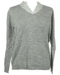 Dámský šedý lehký svetr s košilovým límečkem Bonmarché 