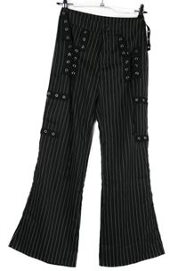 Nové - Dámske čierne prúžkované zvonové nohavice so šnurovaním Romwe