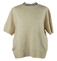 Dámsky béžový vlnený sveter s krátkymi rukávy a kamienkami TU