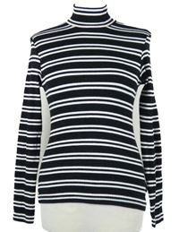 Dámské černo-bílé pruhované žebrované triko s rolákem JBC 