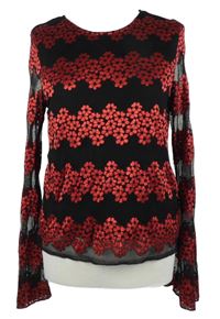 Dámské černo-červené kytičkované triko Primark 