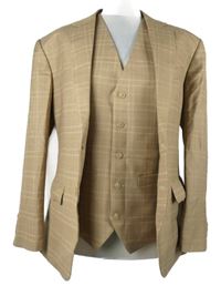2set - Pánské béžové kostkované sako + společenská vesta 