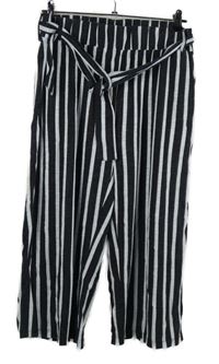 Dámské černo-bílé pruhované culottes kalhoty s páskem Elle Nor 