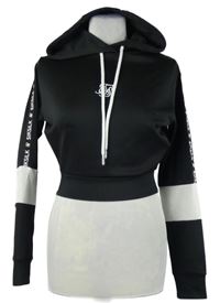Dámská černo-bílá sportovní crop mikina s logy a kapucí SikSilk