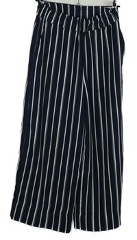 Dámské tmavomodro-bílé pruhované culottes kalhoty H&M
