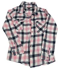 Tmavomodro-bílo-růžová kostkovaná flanelová halenka Primark