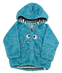 Azurová chlupatá mikina s dinem a kapucí 