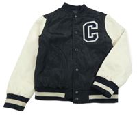 Čierno-biela šusťákovo/koženková zateplená bunda s písmenem Primark