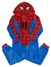 Modro-červená chlupatá kombinéza s kapucí - Spiderman