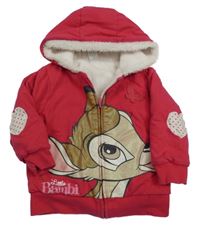 Neonově růžová zateplená propínací mikina s Bambim a kapucí Disney