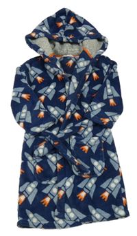 Tmavomodrý chlupatý župan s raketami a kapucí M&S