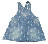 Svetlomodrá rifľová na traká sukňa s ananásmi