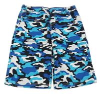 Modro-čierno-biele maskáčové capri nohavice