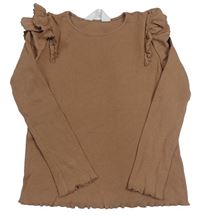 Skořicové rebrované tričko s volány H&M