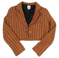 Růžovo-tmavozeleno-korálový vzorovaný pletený crop kabátek River Island