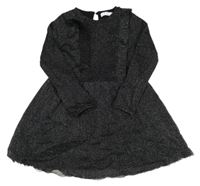 Čierne trblietavé šaty s volánikmi