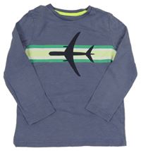 Modrošedé triko s letadlem a pruhy Mini Boden