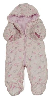 Světlerůžová šusťáková zimní kombinéza s labutěmi a kapucí Ergee