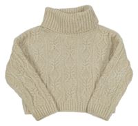 Béžový vzorovaný žinylkový crop sveter s rolákom F&F