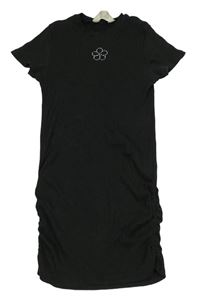 Antracitové žebrované šaty s kamínky a nařasením H&M