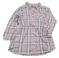 Svštlerůžovo-bílo-modrá kostkovaná košilová tunika Primark